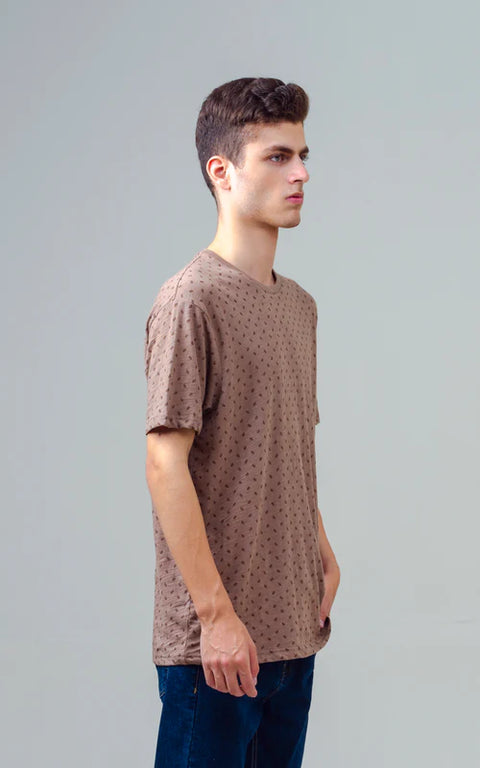Men's Brown Printed Crew Neck T-Shirt