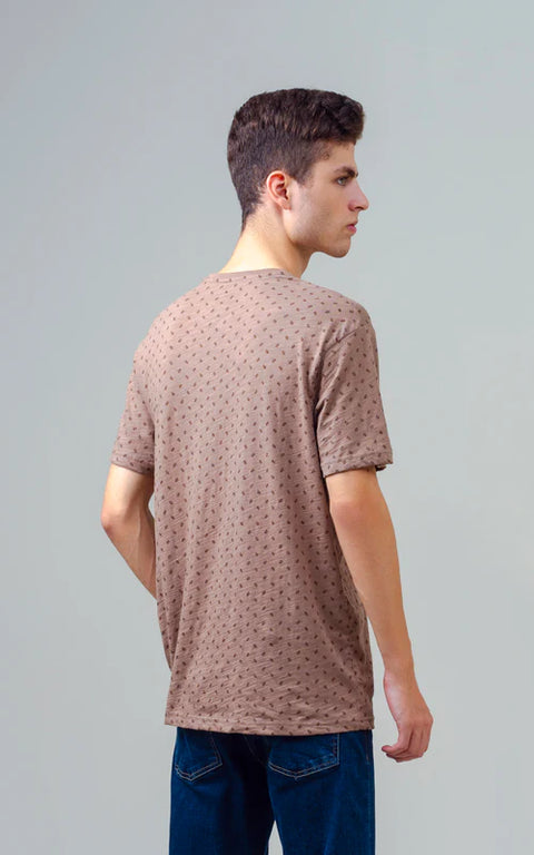 Men's Brown Printed Crew Neck T-Shirt
