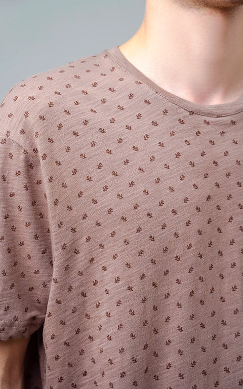 Men's Brown Printed Crew Neck T-Shirt