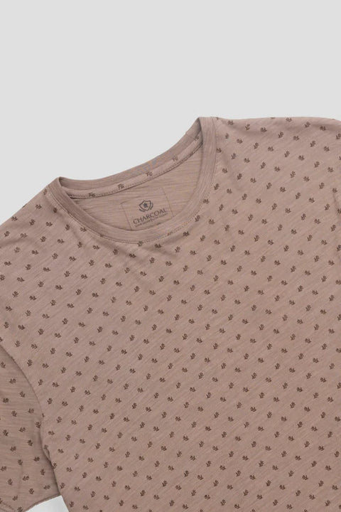 Men's Brown Printed Crew Neck T-Shirt