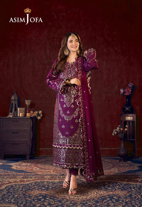ASIM JOFA Chiffon Embroidered Sequence Luxury Unstitched 3pc✓