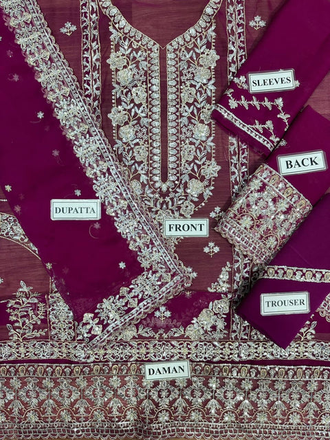 ASIM JOFA Chiffon Embroidered Sequence Luxury Unstitched 3pc✓