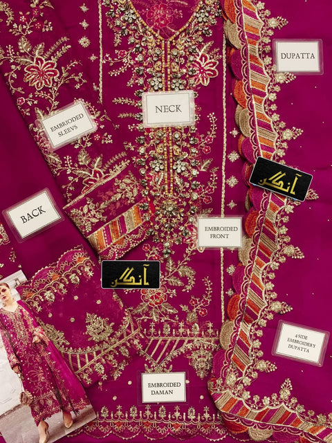 ٰٰEmbroidered hand Embellished luxury unstitched 3pc✓