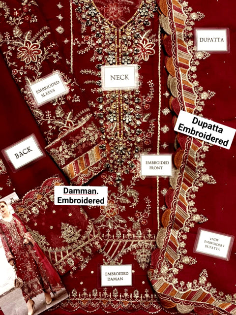 ٰٰEmbroidered hand Embellished luxury unstitched 3pc✓