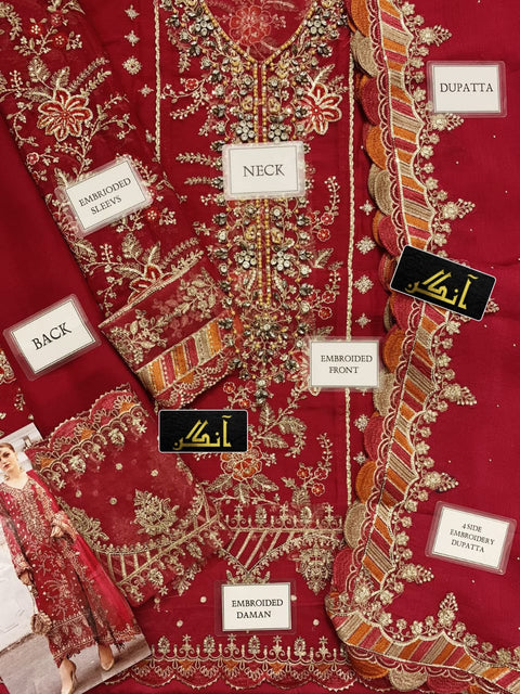 ٰٰEmbroidered hand Embellished luxury unstitched 3pc✓