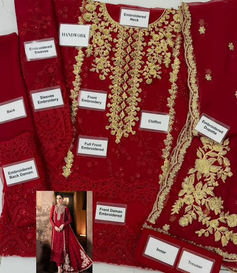 AZURE chiffon embroidered hand emblished luxury unstitched 3pc✓