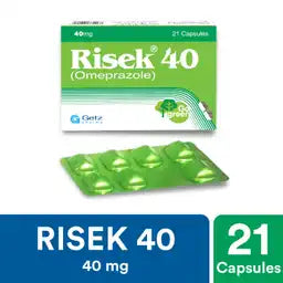 Risek Capsules 40Mg (1 Box = 3 Strips) (1 Strip = 7 Capsules)