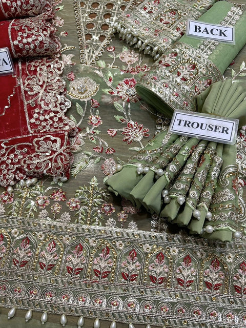 CRIMSON Embroidered Hand Embellished Organza Luxury Unstitched 3pc.