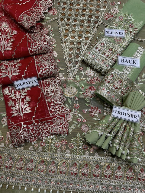 CRIMSON Embroidered Hand Embellished Organza Luxury Unstitched 3pc.