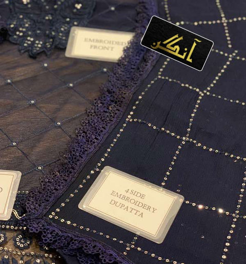 ASIM JOFA Chiffon Embroidered Sequence Unstitced 3pc